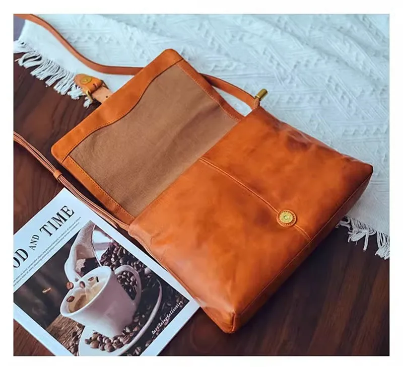 Weekend outdoor luxury soft genuine leather ladies messenger bag fashion casual real cowhide ladies work brown shoulder bag