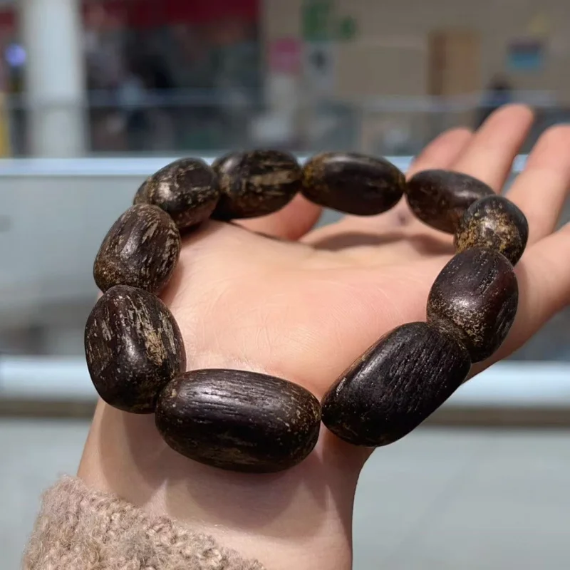

Dala Gan Black Oxyhydrogenated Agarwood Irregular Shape Bracelet with Medicinal Scent, Decorative Ornament, Gift, DIY Buddhist B