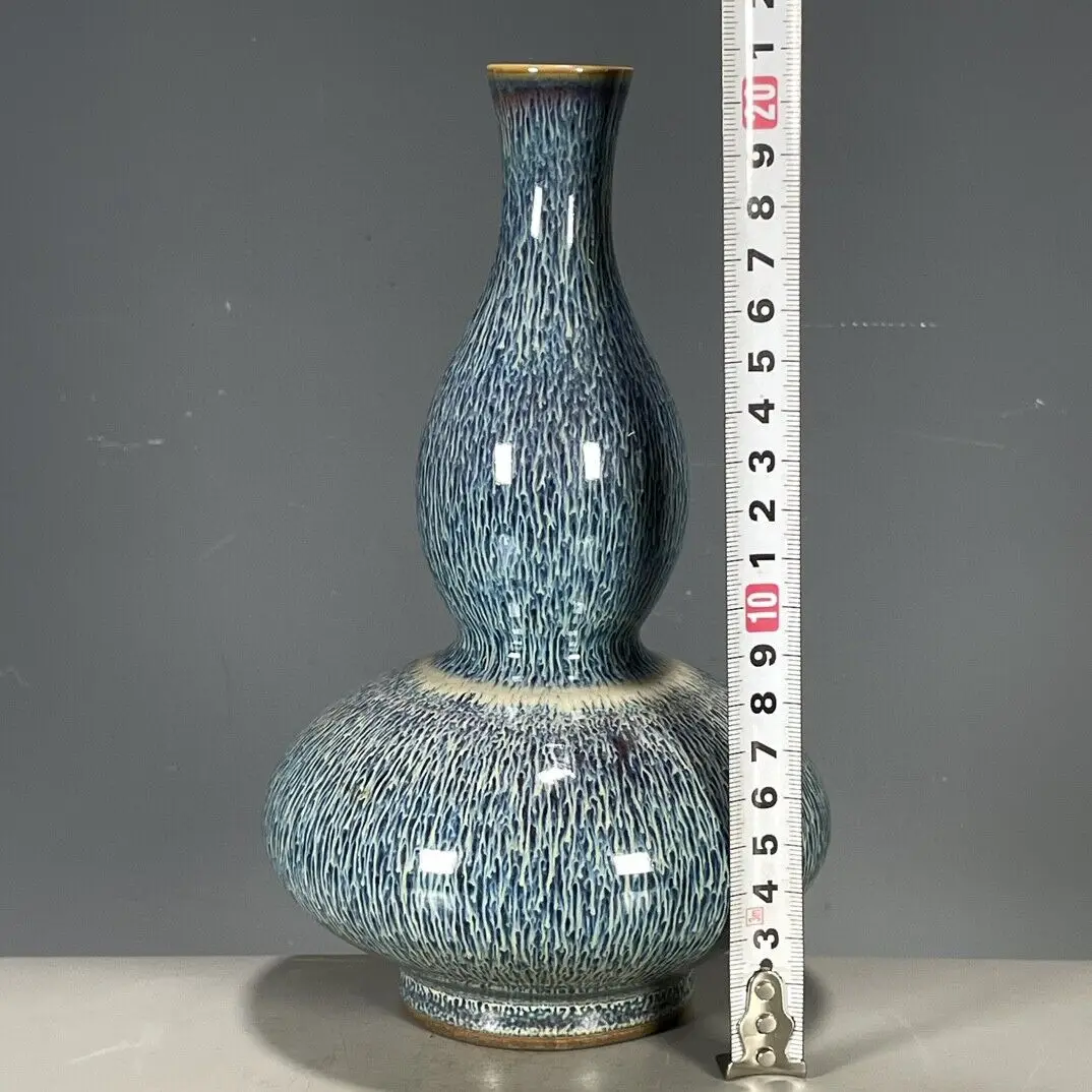 Exquisite and unique handicraft Chinese Porcelain Blue Glaze Kiln Change Gourd Vase 8.14