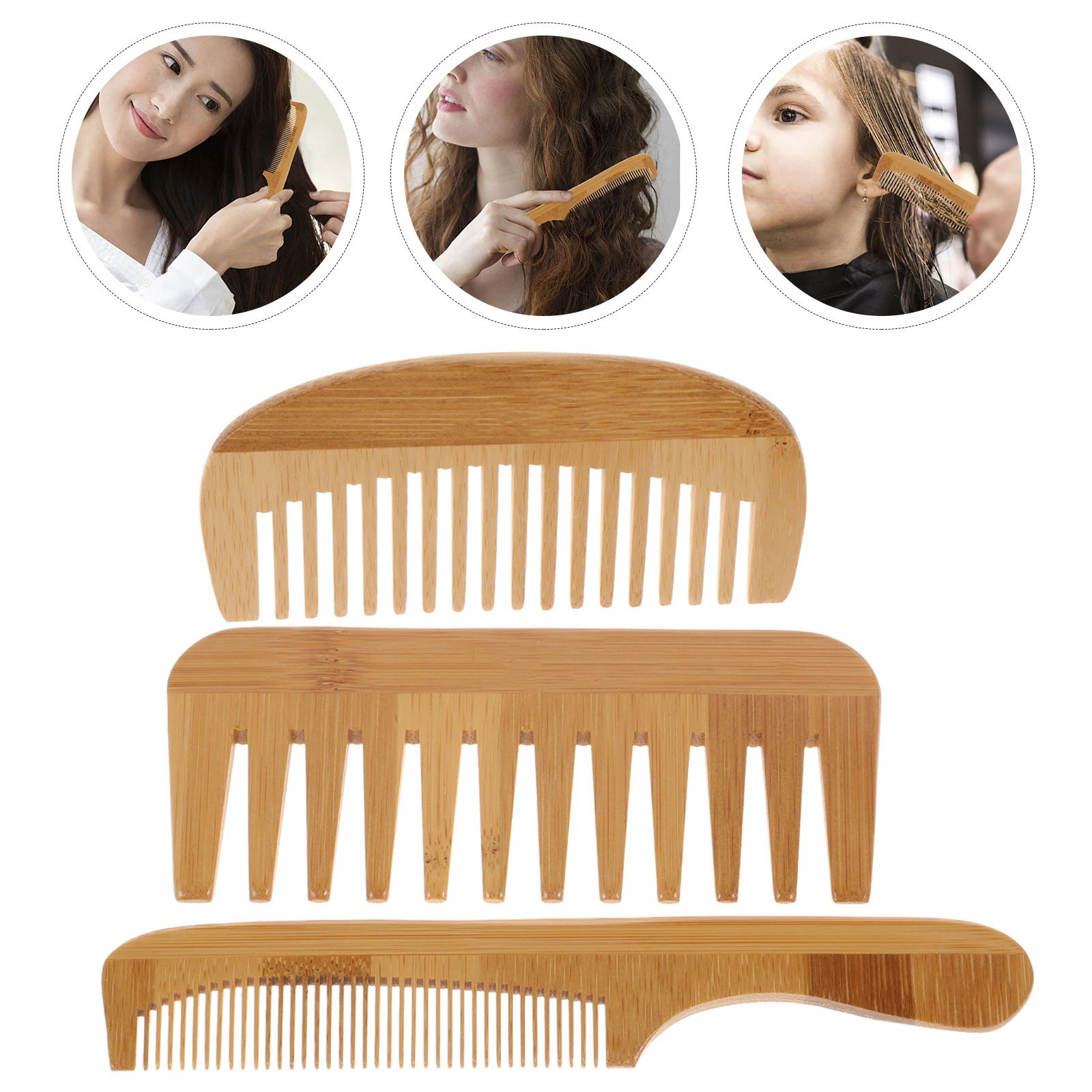 

3 Pcs Wooden Combs for Hairdressing Styling Bamboo Fine Teeth Portable Detangle Men Salon Barber Shop Multi-purpose