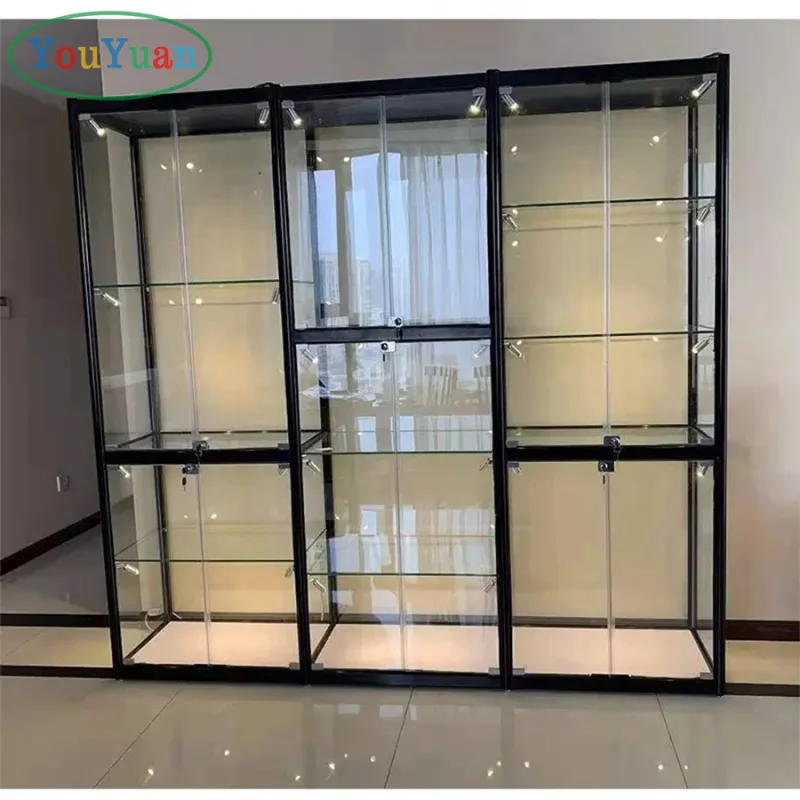 (customized)Cheap Aluminum Cellphone Display Showcase Cell Phone Shop Counter Glass Cabinet Retail Store