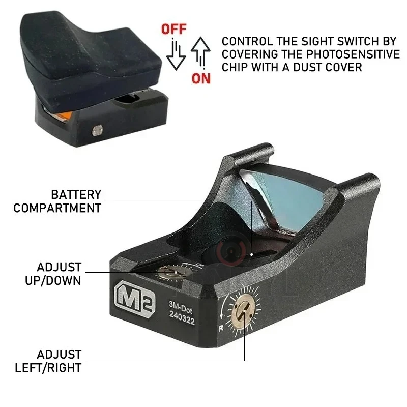 

Оптический прицел M2 Topless Red Dot с датчиком освещенности и автоматической регулировкой яркости для пистолетов, с креплением и креплением Picatinny 20 мм