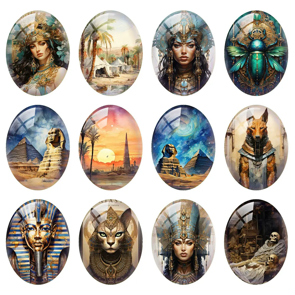 Random Mixed Round/Oval/Square Egypt Pyramid Skeleton Retro Photo Glass Cabochon Flatback Demo Cameo For Diy Jewelry Making