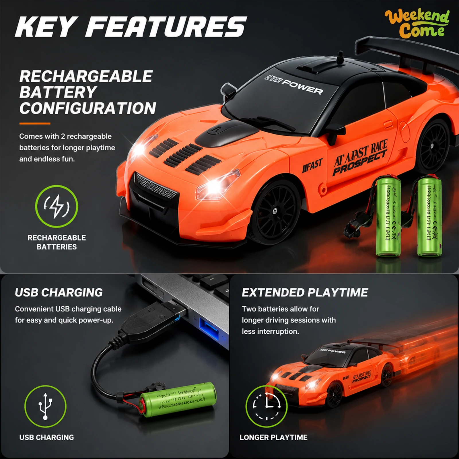 RC Drift 1:24 Scale Four-Wheel Drive High-Speed Model Car, Drifting Tire Racing Sports Toy, Suitable for Adults, Boys, Girls and Children, Birthday, Holiday Gifts, Halloween Gifts