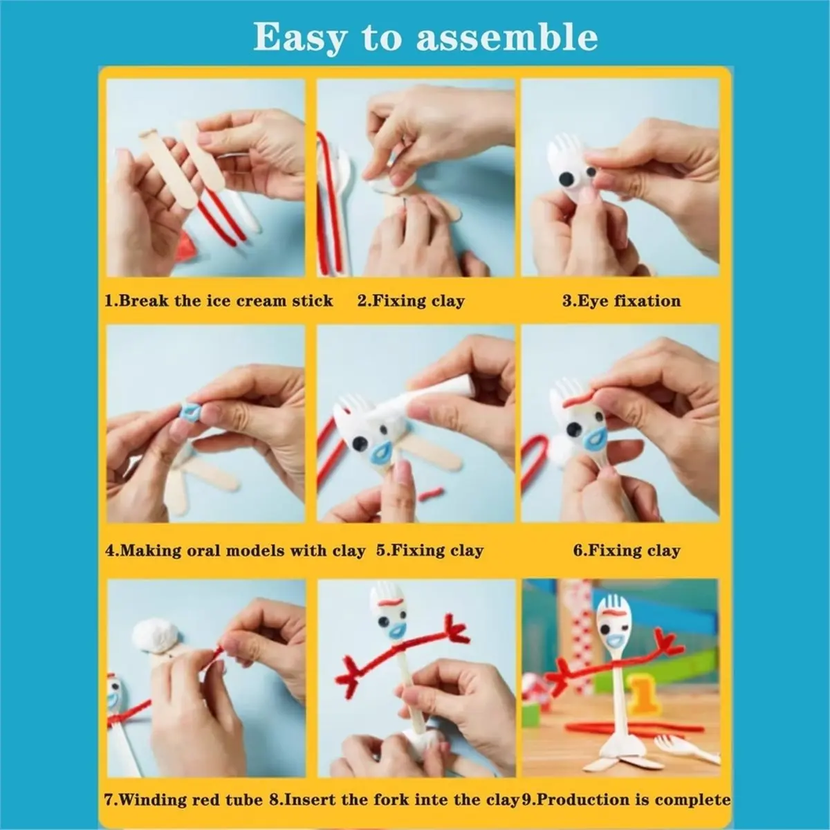 update. DIY Fork Set, Air Dry Clay Plastic Sporks Red Pipe Cleaners Clever Eyes Ice Cream Stick, Make Your Own Forky, Puzzle Toy