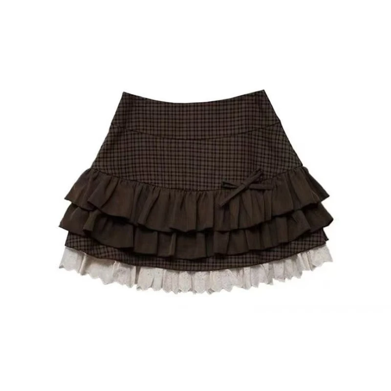 Japanse Zoete Lolita Mini Rokken Vrouwen Y2K Kawaii Kant Patchwork Boog Taart Rok Femme Hoge Taille Preppy Alle Match Een Lijn Rokken