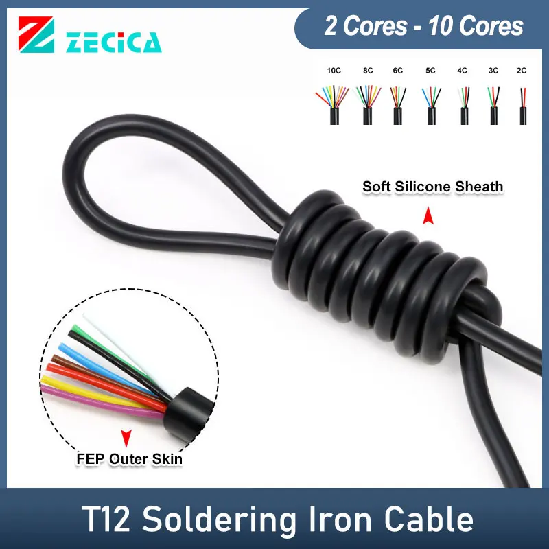 1/5M T12 Silicone Wire Soldering Iron Cable FEP 2 3 4 5 6 8 10Core High Temperature Resistant DIY Soldering Station Handle Line