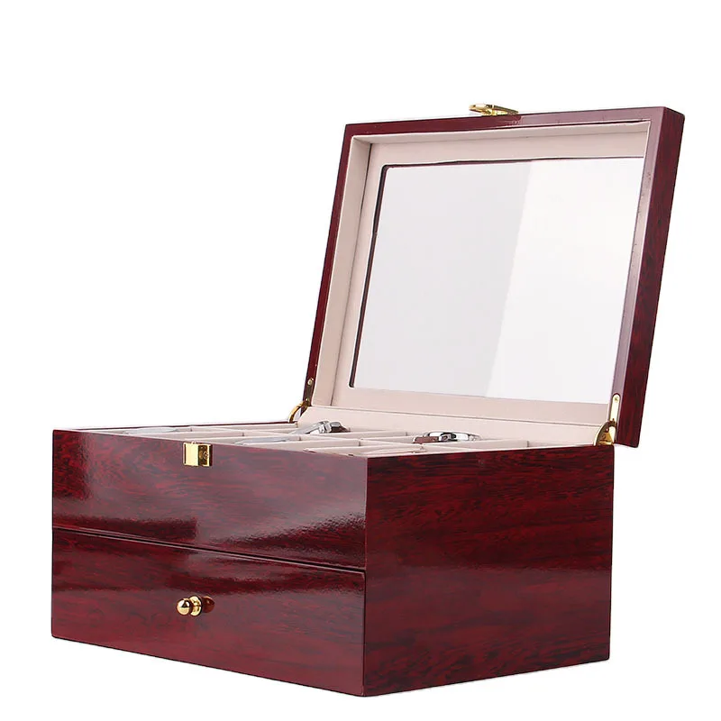 20 Slots Wooden Watch Box Case Glass Wine Red Piano Finish Baking Varnish Craft Wood Watch Boxes Organizer Storage Holder Gifts