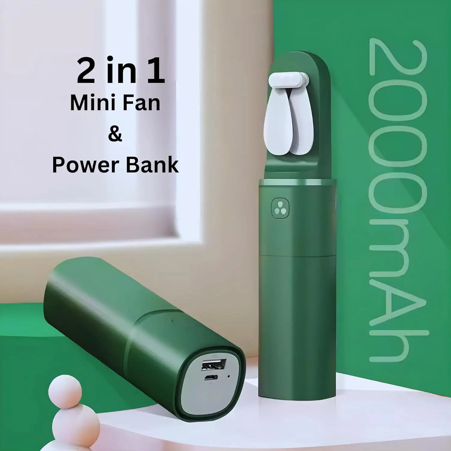 Portable Mini Fan, Handheld Desktop 2-speed Adjustable Fan, 2000mAh USB, Handy Power Bank Suitable for Women Travel, Outdoor Use