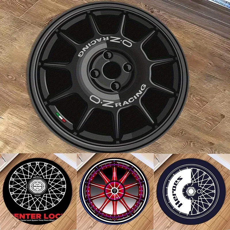 Tire-Design Carpet Mat Unique Round Rug Comfortable Easy Care for Living Room Bedroom Sofa Coffee Table Creative Pattern Decor