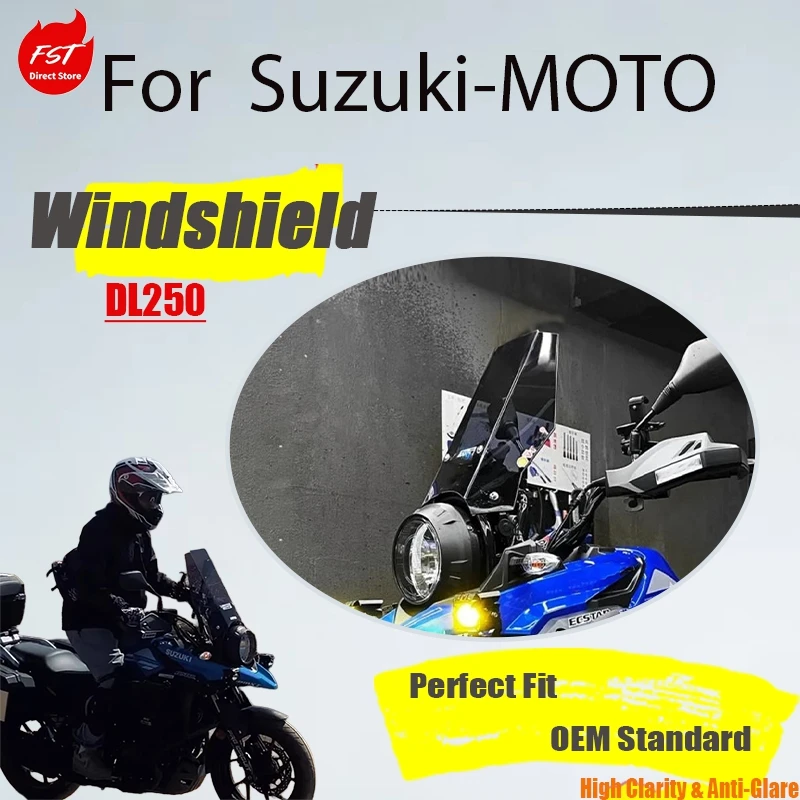 

Комплект высоких прямых ветровых стекол для модификации Suzuki DL250; Неразрушающая установка переднего ветрового стекла