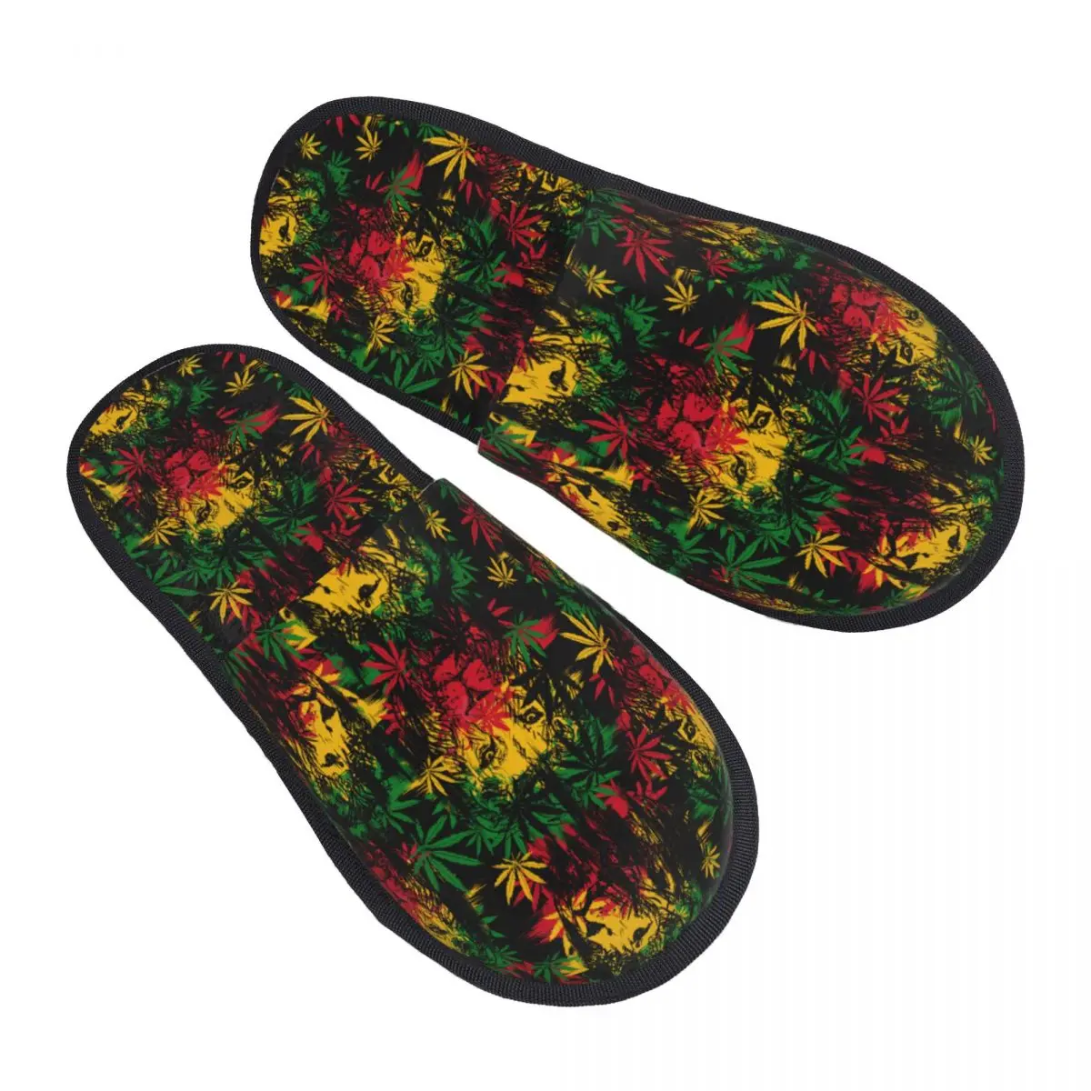 Rastafari Rasta Lion Cannabis Marijuana Leaves Plush Slippers Jamaica Reggae Rastaman Lion of Judah Memory Foam Cotton Slippers