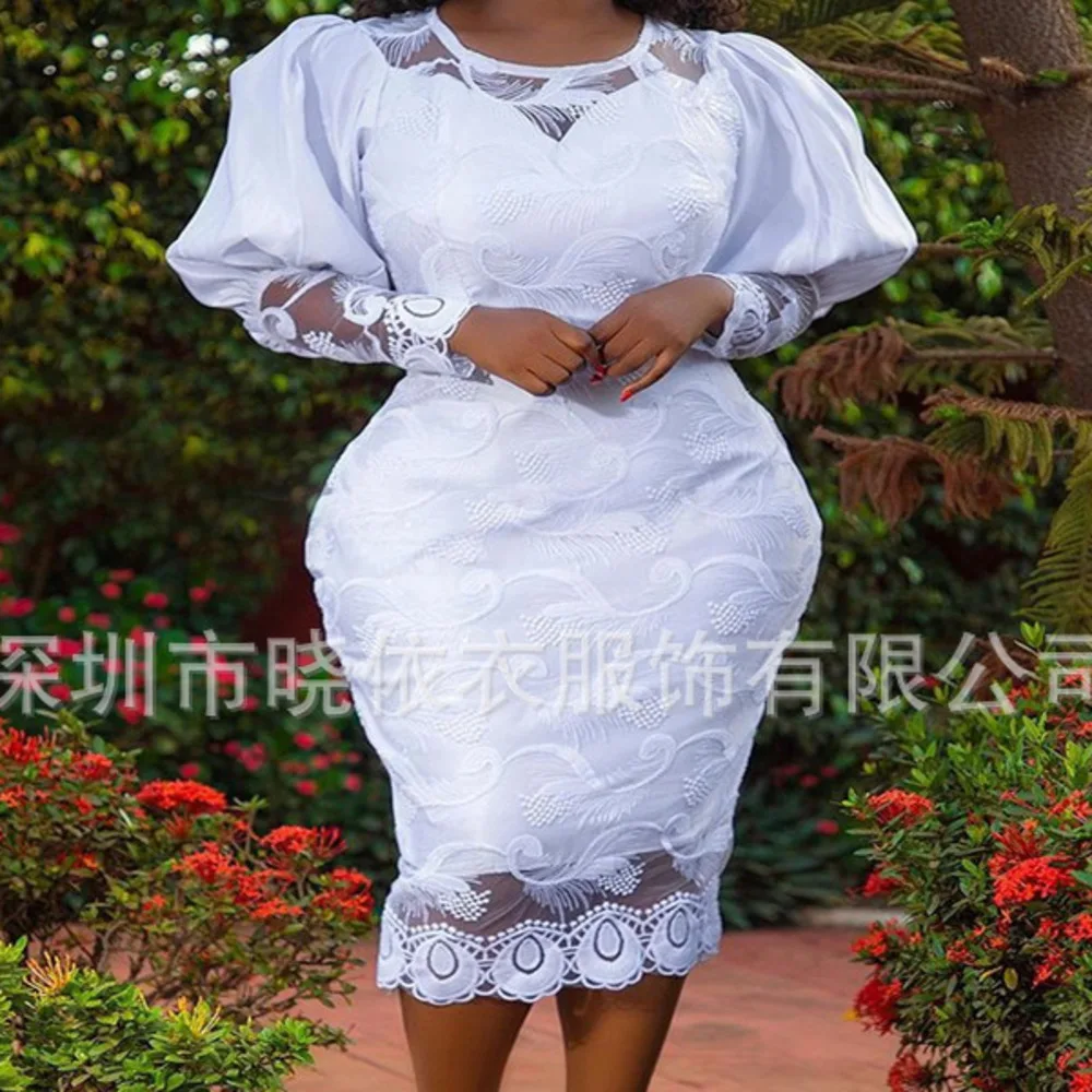 

2025 solid color temperament commuting mid waist lace white fried Street skirt mid length skirt dress