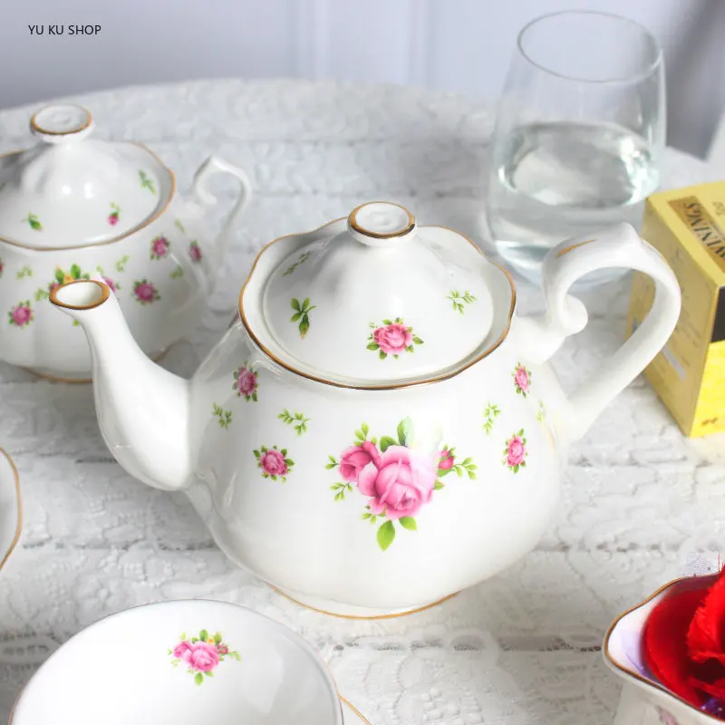 European Bone China Coffee Cup Saucer Ceramic Pot Teacup Dessert Plate Dish Sugar Bowl Milk Cup Flower Teapot Coffee Appliance