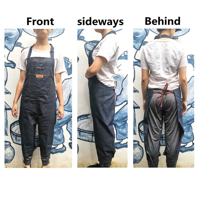 Adjustable Pottery Denim Split Leg Apron Portable Pocket DIY Ceramic Sculpture Mud-retaining Overalls Anti-oil and Anti-fouling