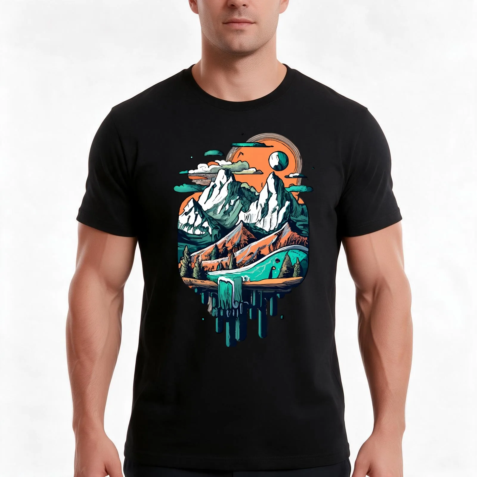 Waterfall mountains T-Shirt Summer Casual Cotton Tee Oversized Streetwear Tops Vintage Graphic Print Loose Fit Short Sleeve