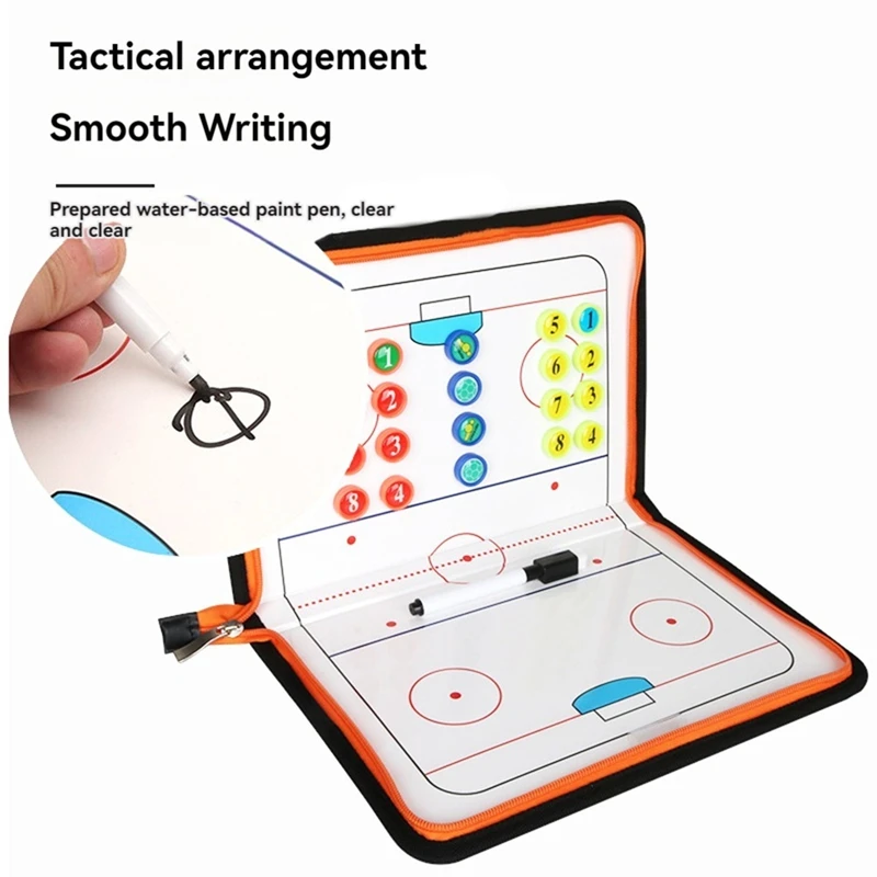 Portable Ice Hockey Tactic-Board Zipper Foldable Ice Hockey Puck Strategy Board Coach-Accessory Magnetic Clipboard