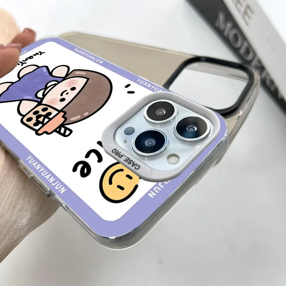 Cute Cartoon Girl Drinking Milk Tea MINISO Mouse Pad Silver Popular In Korea Wholesale Case For IPhone 16 15 14 13 12 Pro XR Sh