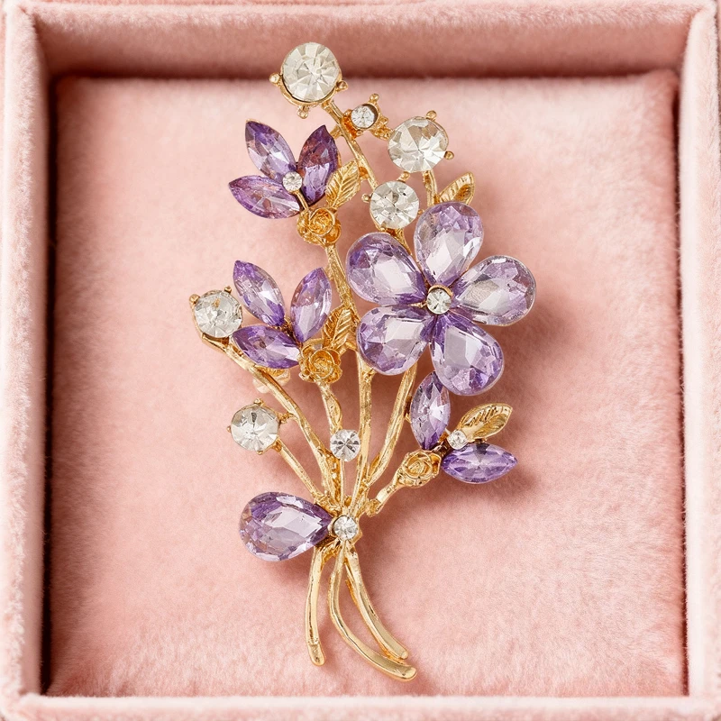 

HQ Flower Brooches for Women Men Lapel Pins Alloy Electroplated Rhinestone Glass Designer Brooch Pins Jewelry Accessories Gift
