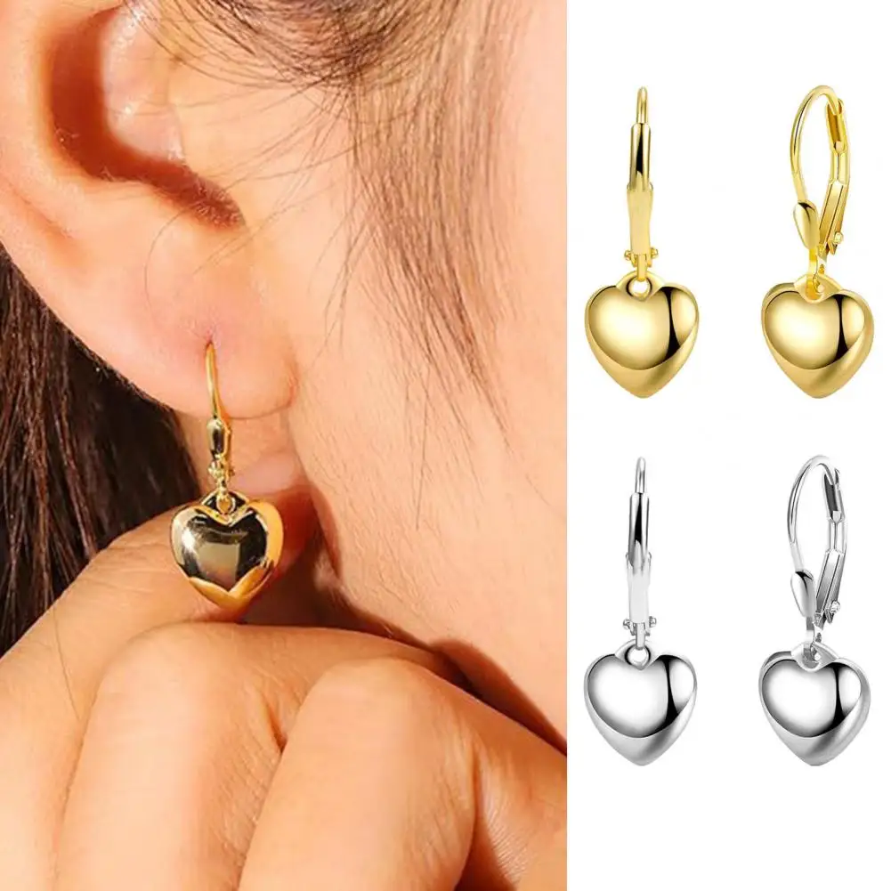 Heart-shaped Drop Earrings Elegant Heart Pendant Leverback Earrings for Women Polished Surface Dangle for Dating for Any