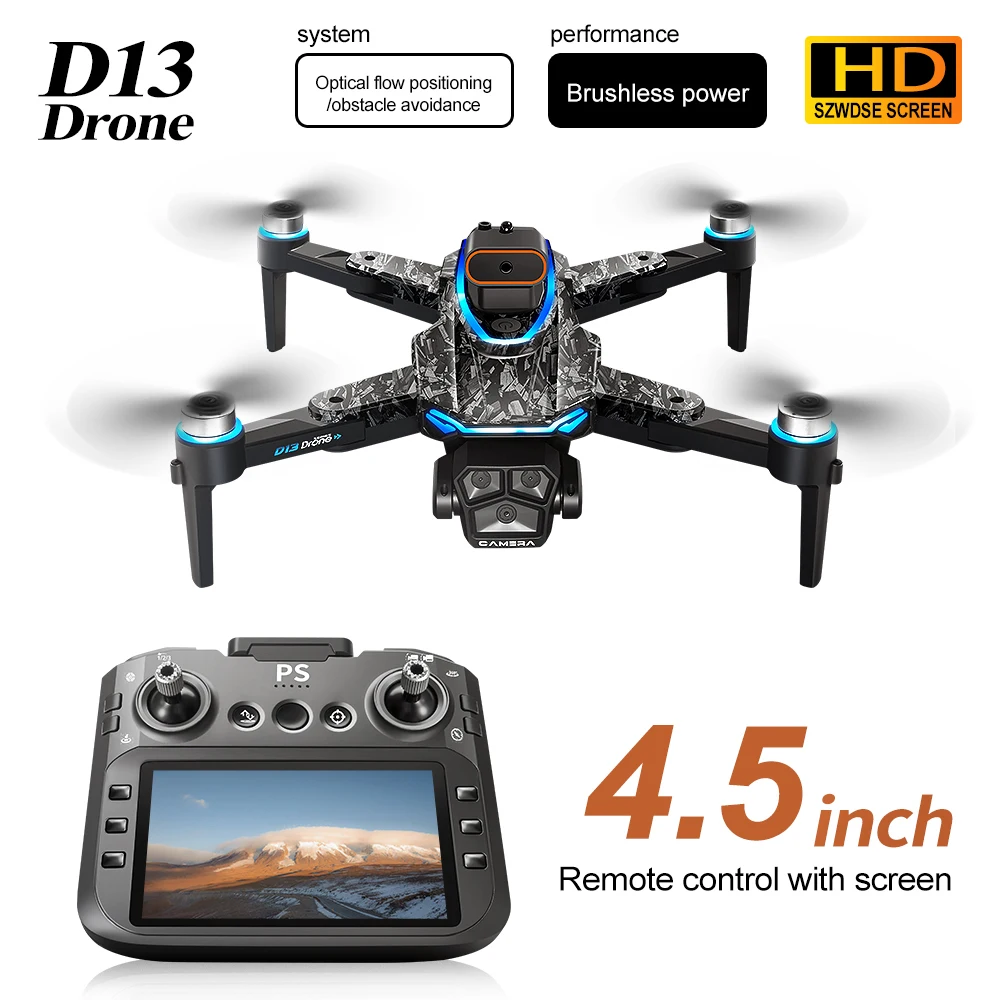 

Новый RC Дрон D13 Профессиональная камера 4K Воздушная FPV Бесщеточный для предотвращения препятствий с большим экраном Пульт дистанционного управления Складной Дрон Игрушки