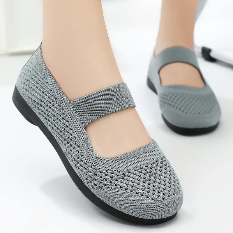 Summer Shoes For Women Loafers Casual Breathable Ballet Flats Knitted Lightweight Pregnant Ladies Slip On Shallow Bottom Sneaker