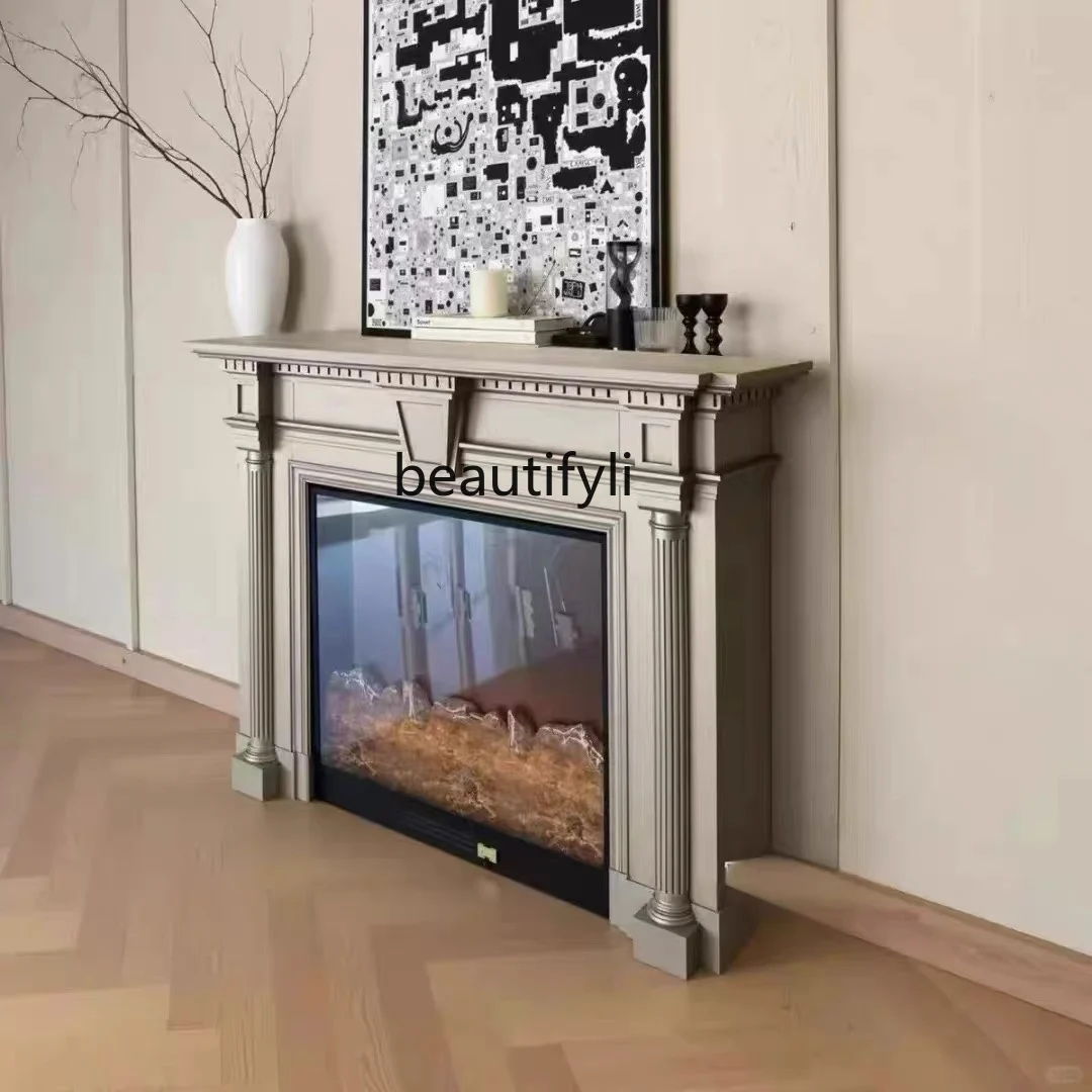 

American Style Light Luxury Solid Wood Fireplace Mantel Vintage Decorative Cabinet Entry Solid Wood Simulation Wall Cabinet