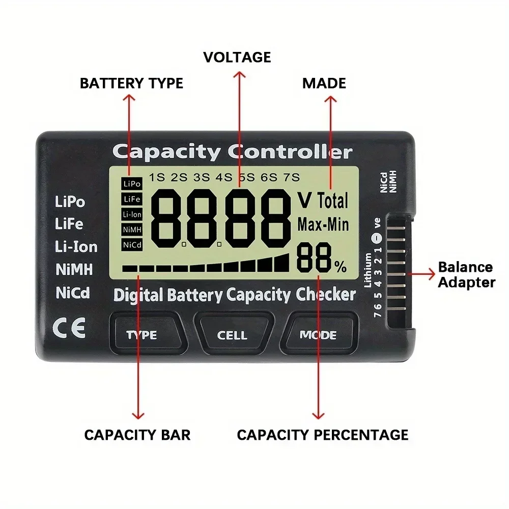 Cellmeter 7, digitaler Batteriekapazitätsprüfer, Controller-Tester, Spannungsprüfer für LiPo Life Li-Ion NiMH Nicd Cell Meter