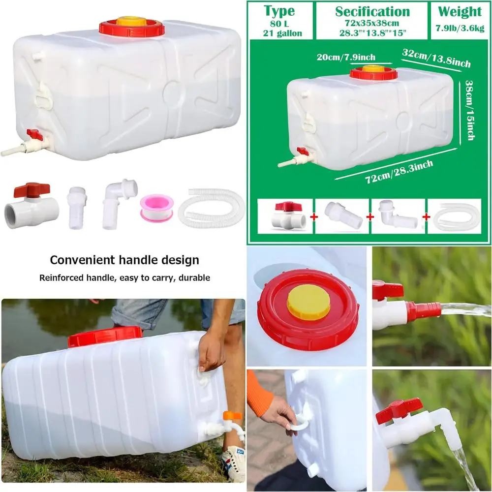 

Портативный резервуар для воды на 20 галлонов с патрубком и шлангом, универсальное хранилище для кемпинга, автофургона и экстренного использования.