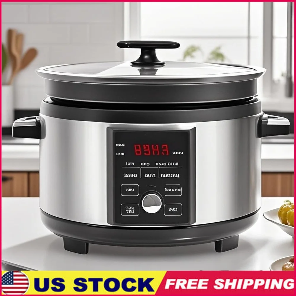 

5.5QT Programmable Slow Cooker with Timer Non Stick Aluminum Alloy Liner Multiple Cooking Functions Delay Warm Steam Saute High