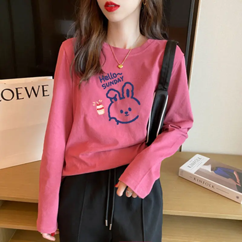 Fresh Sweet Women's 2024 Spring Autumn New Splicing Pullovers O-Neck Printed Letter Fashion Minimalist Casual Long Sleeve Tops