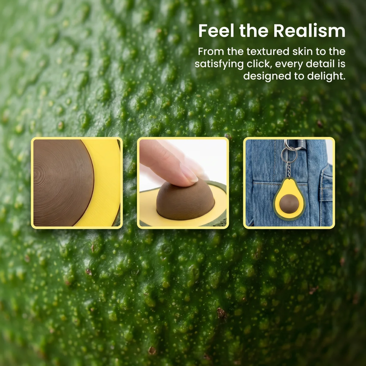 1 Pack 8cm 3D Printed Eco-Friendly PLA Avocado Fidget Keychain, Novelty Bag Charm with Sturdy Metal Split Ring
