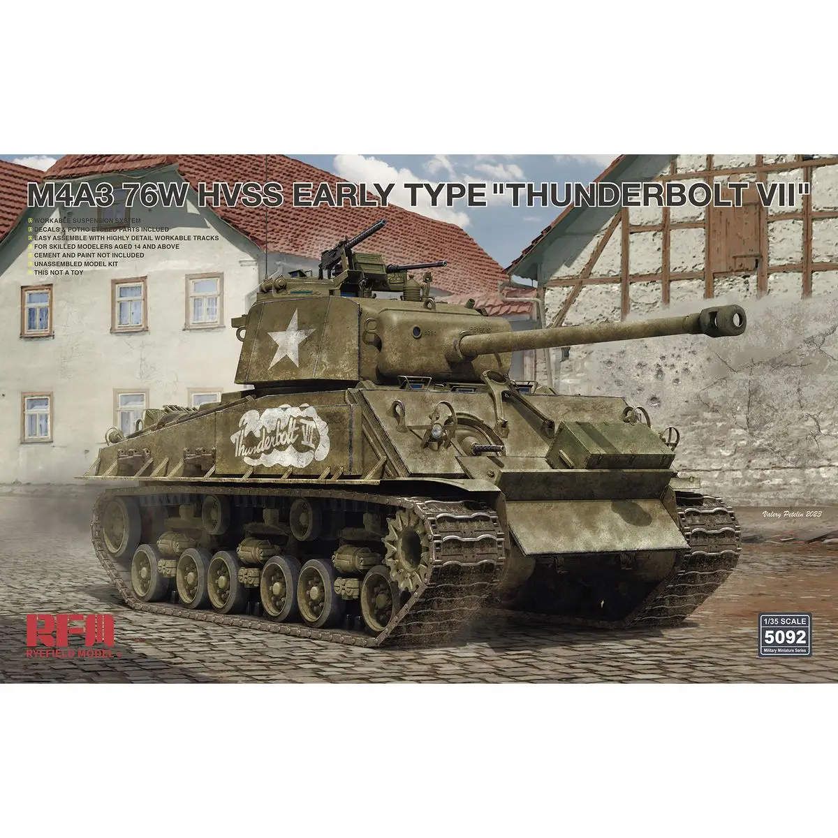 RYEFIELD MODEL RFM RM-5092 1/35 M4A3 76W HVSS Early Type \'Thunderbolt VII\' - Scale Model Kit