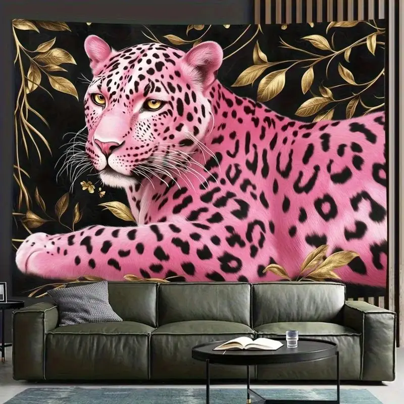 VIKAMA Pink Panther Wild Animal Wall Tapestry Polyester Wall Hanging for Bedroom Dorm Music Esports Room Retro Home Decor