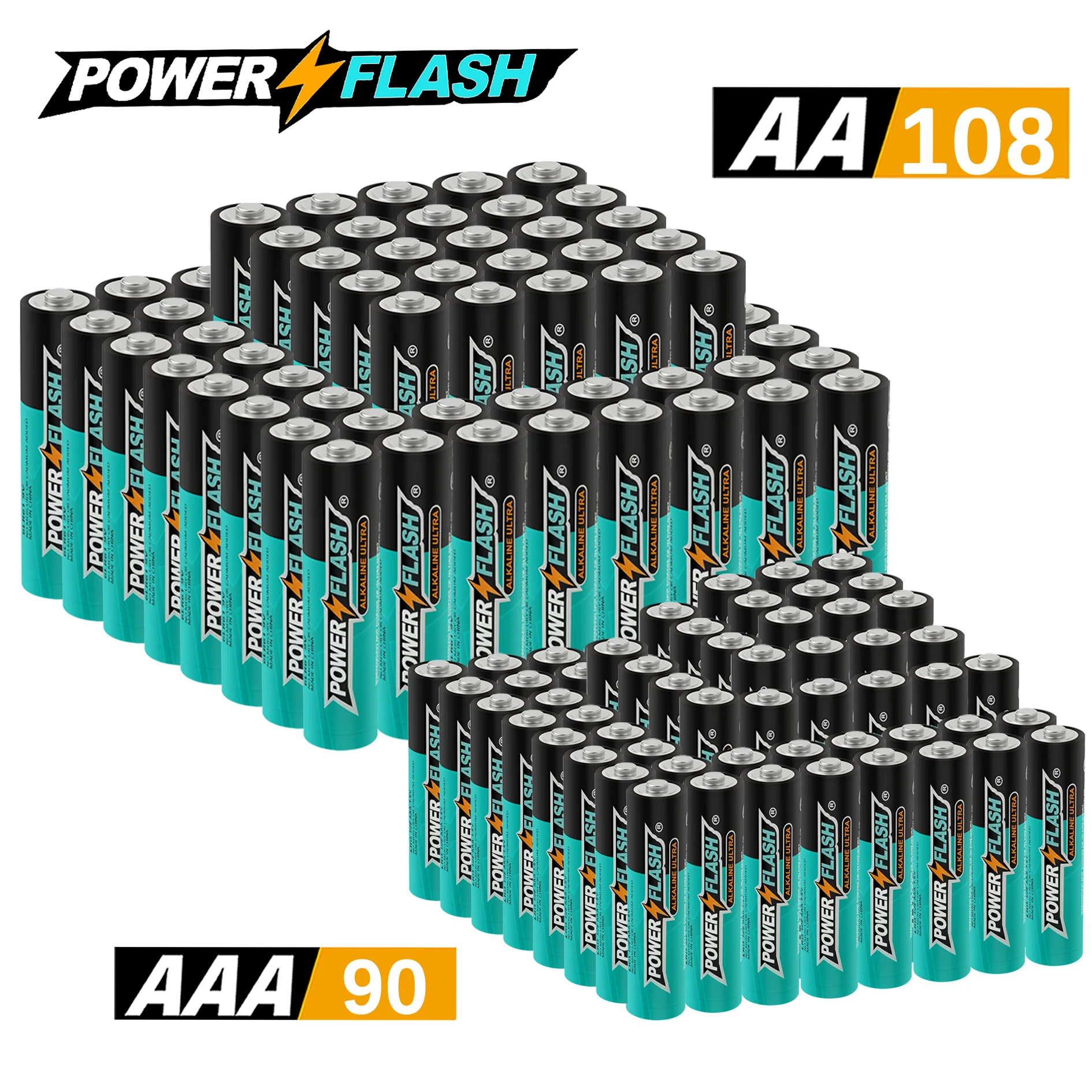 

Powerflash Aaa90 Aa108Pack Batteries Power, Leak-Resistant Design, 10-Year Freshness Guarantee, Alkaline Premium Batteries