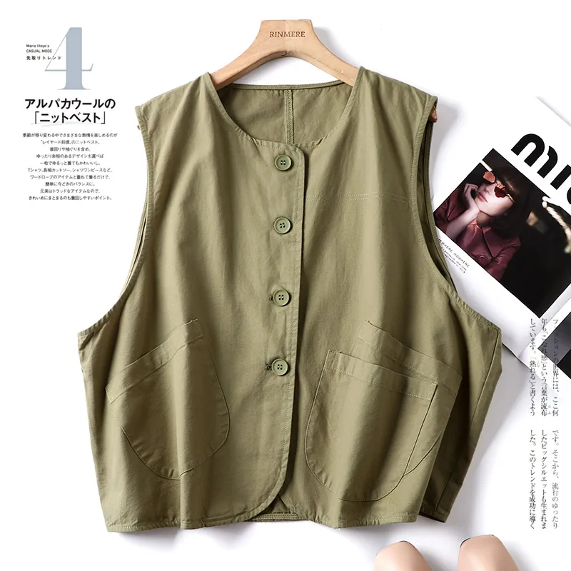 

Spring Summer Cotton Workwear Vest Women's Loose Versatile Color Casual Vest Small Outerwear Layering Design