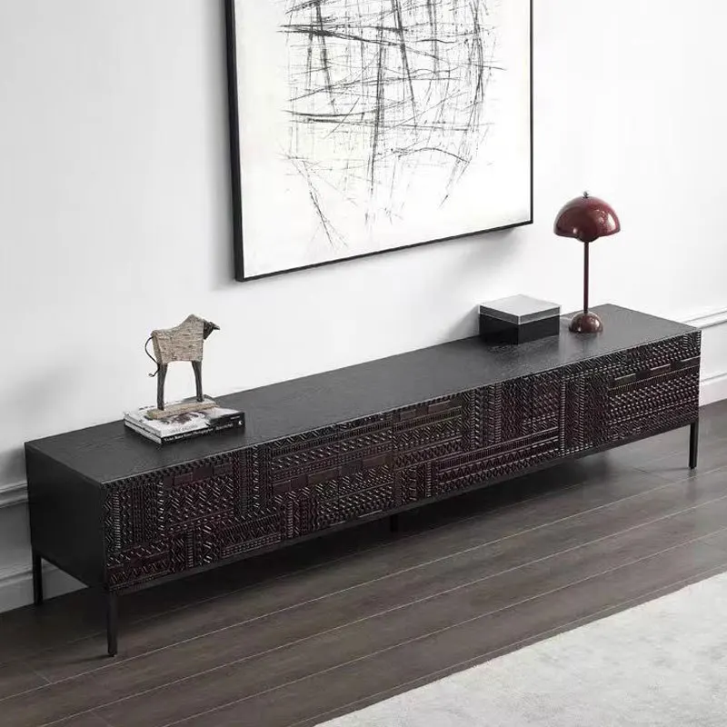 

Modern design plywood frame Solid grey cabinet door black TV stand living room