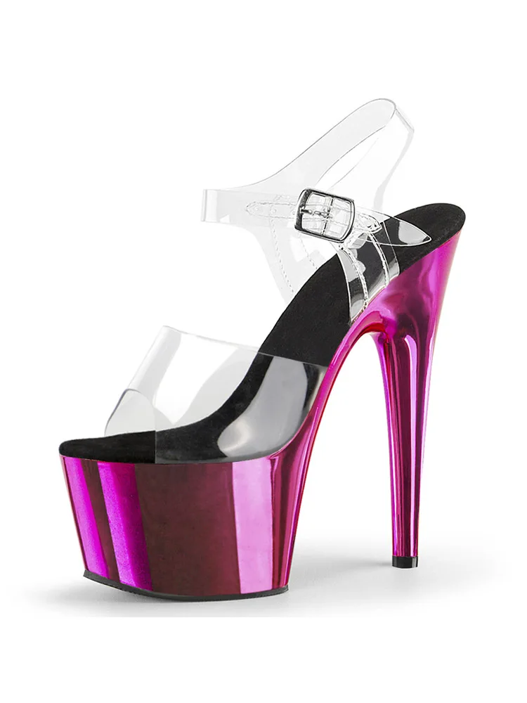 Pole Dance Shoes gothic 17cm Stripper Heels Platform Sandals Party Sexy Fetish Elegant 7 inches Purple Silver Clear leather