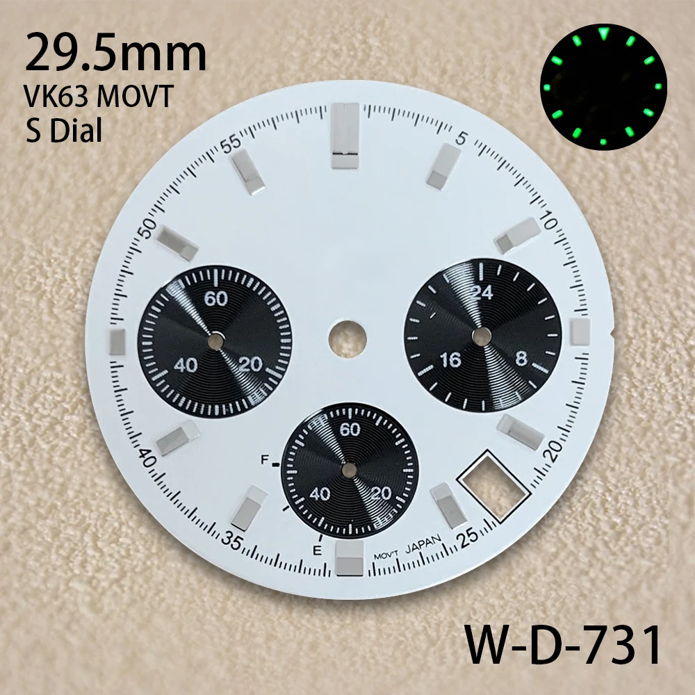 29.5mm S Logo Panda DTN Dial Fit VK63 Movement Green Luminous High Quality Watch Modification Accessories