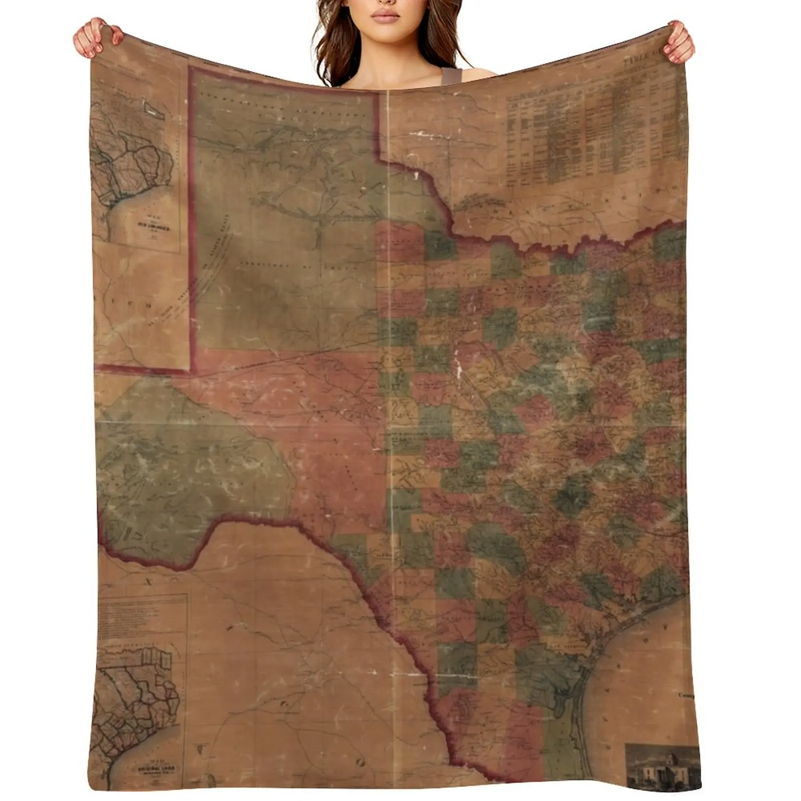 

Pressler's Map of the State of Texas (1862) Throw Blanket Quilt Beautifuls bed plaid Blankets
