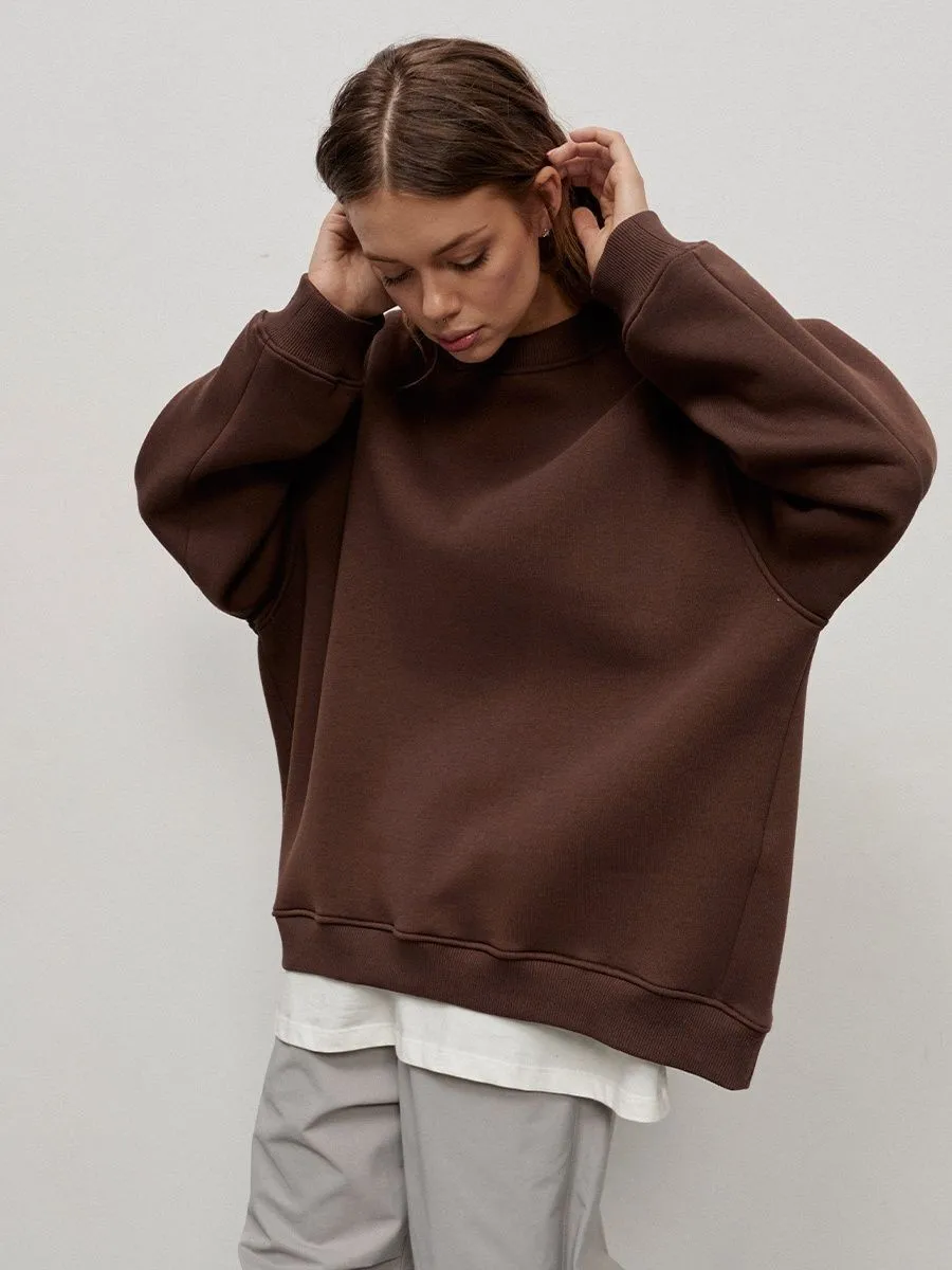 Round Neck Pullover Hoodie Mid Length Alternative Street with Loose Fit Single Regular Thickness Streetwear Women Sweatshirts
