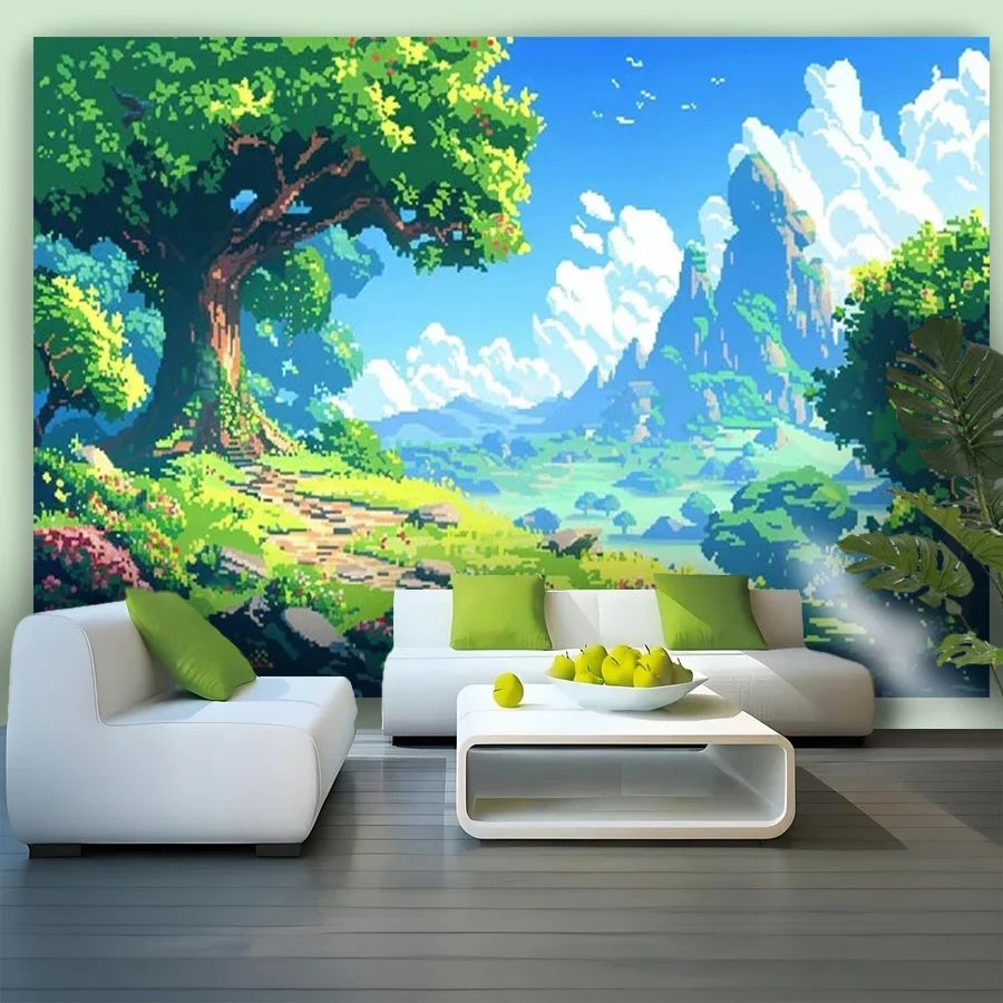 Vibrant Fantasy Landscape Mural Wallpaper Room Decor Tropical Forest Scene Living Room Wall Art