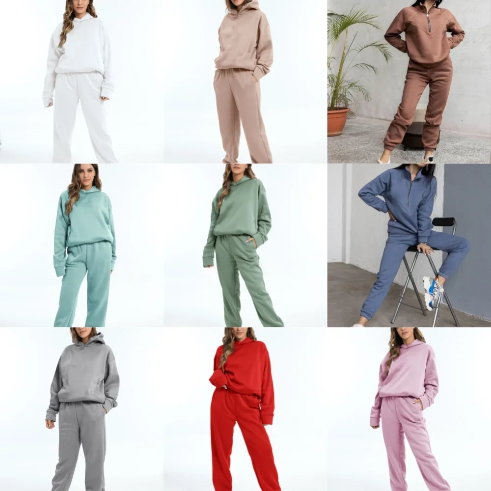 الشتاء قطعتين مجموعات النساء رياضية المتضخم دعوى 2024 الخريف بنطلون الدعاوى الإناث البلوز الصلبة معطف رياضي ملابس رياضية