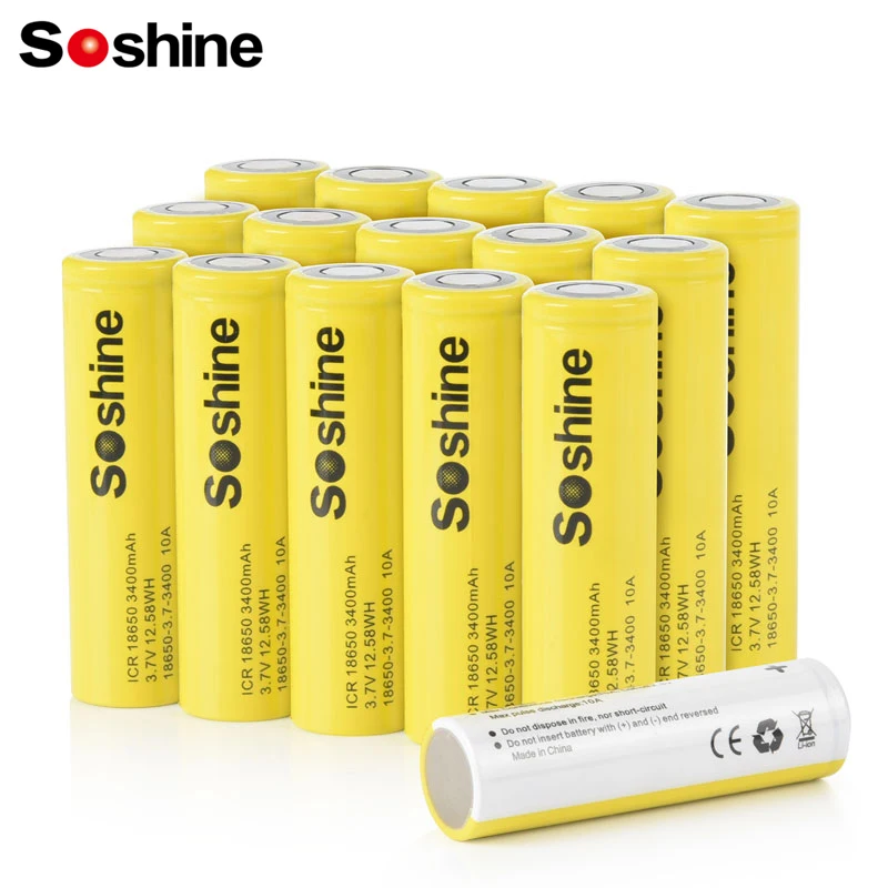 Soshine 3.7V 18650 3400mAh Rechargeable Battery Original 3C ICR 18650 Li-ion Battery 3400mah 10A Batteries for Toy Flashlight