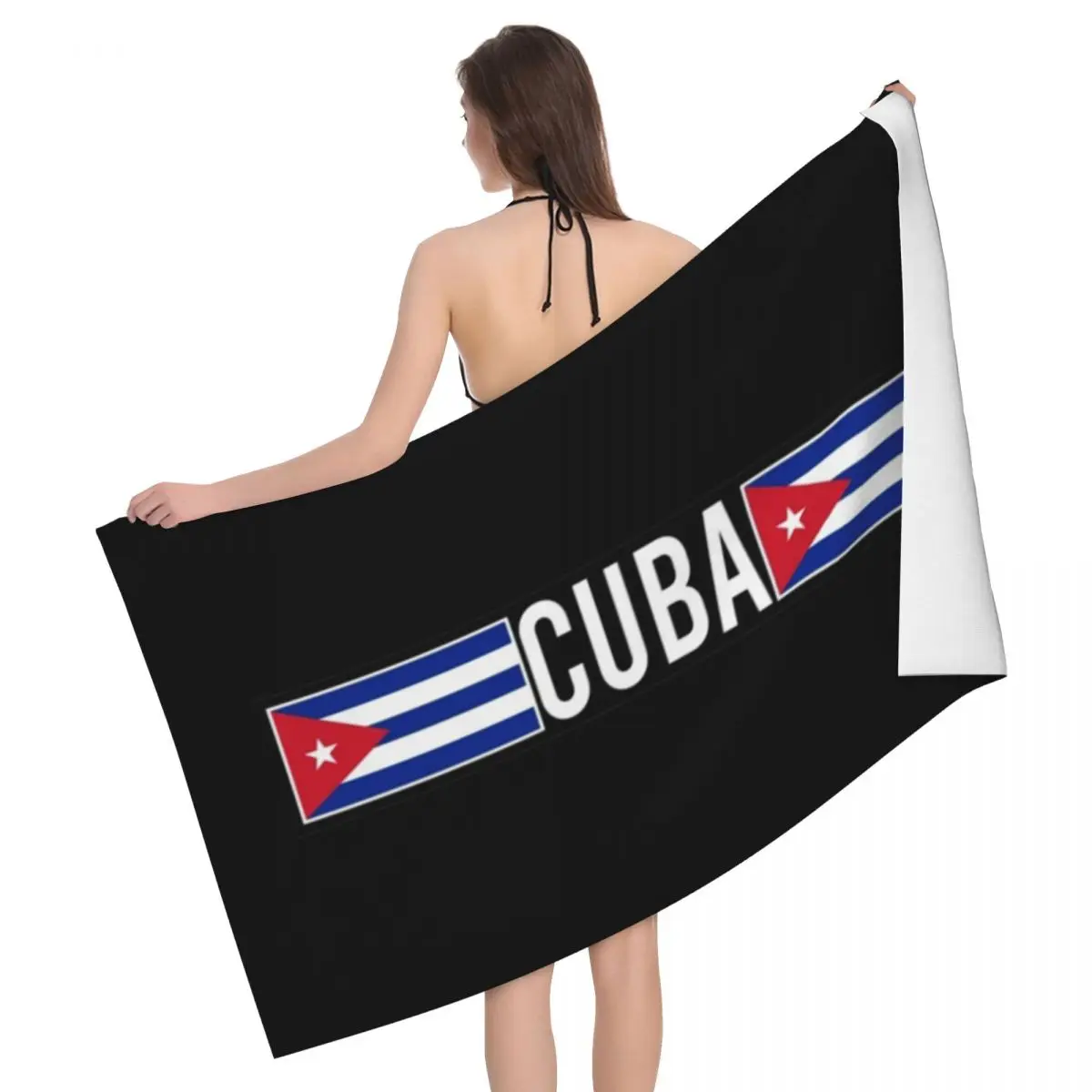 Customized Cuban Emblem Cuba Flag Beach Towel Breathable Microfiber Bath Towels