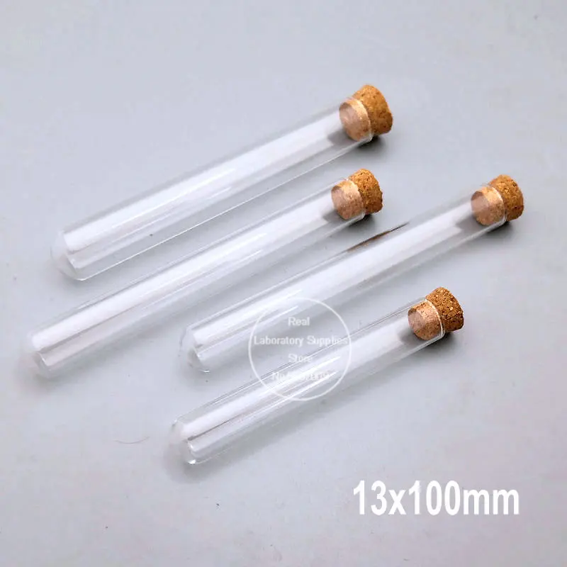 50pcs/lot Clear Lab Glass Test Tube with Cork Stoppers and Round Bottom, Small Science Vials  Educational and School Supplies