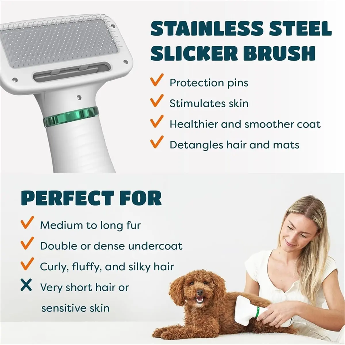 (A25M) 2-In-1 Dog Hair Dryer with Slicker Brush for Small-Sized Dogs and Cats Pet Hair Dryer,75-85 DB,Adjustable Temperature US view 6