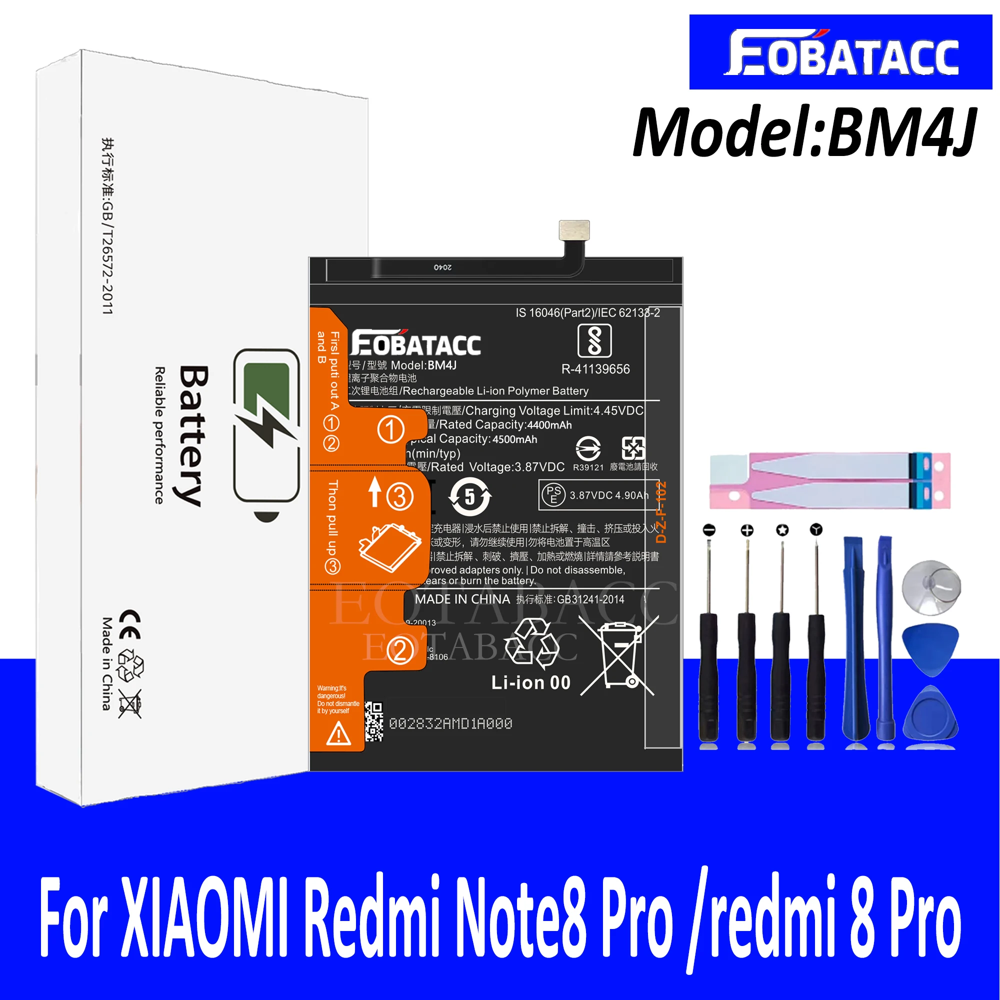 2026 Years EOTABACC High Quality 100% Original Battery BM4J For Xiaomi Redmi Note8 Pro/Redmi 8 Pro Phone Battery+Tools