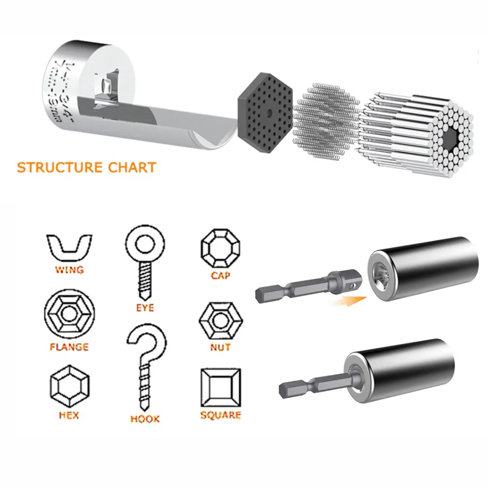 Multifunctional 7 to 19mm Magic Socket Multi Purpose Wrench Extension Rod Electric Hand Drill Screw Tool Set