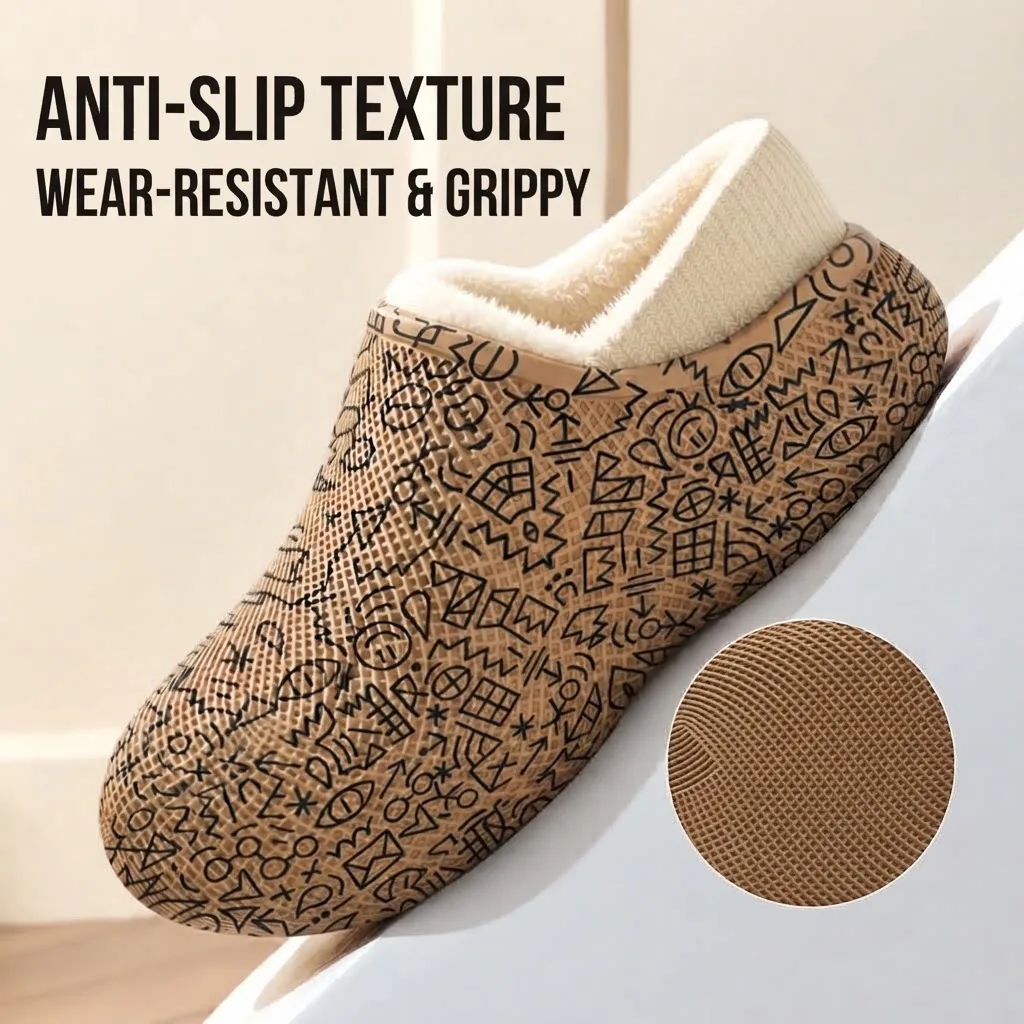 Winterwarme Baumwoll-Hausschuhe für Damen und Herren, wasserdichte EVA-Doodle-Stiefel, mit Fleece gefüttert, dicke Sohle, rutschfest, für drinnen und draußen, Hausschuhe – Detail 2